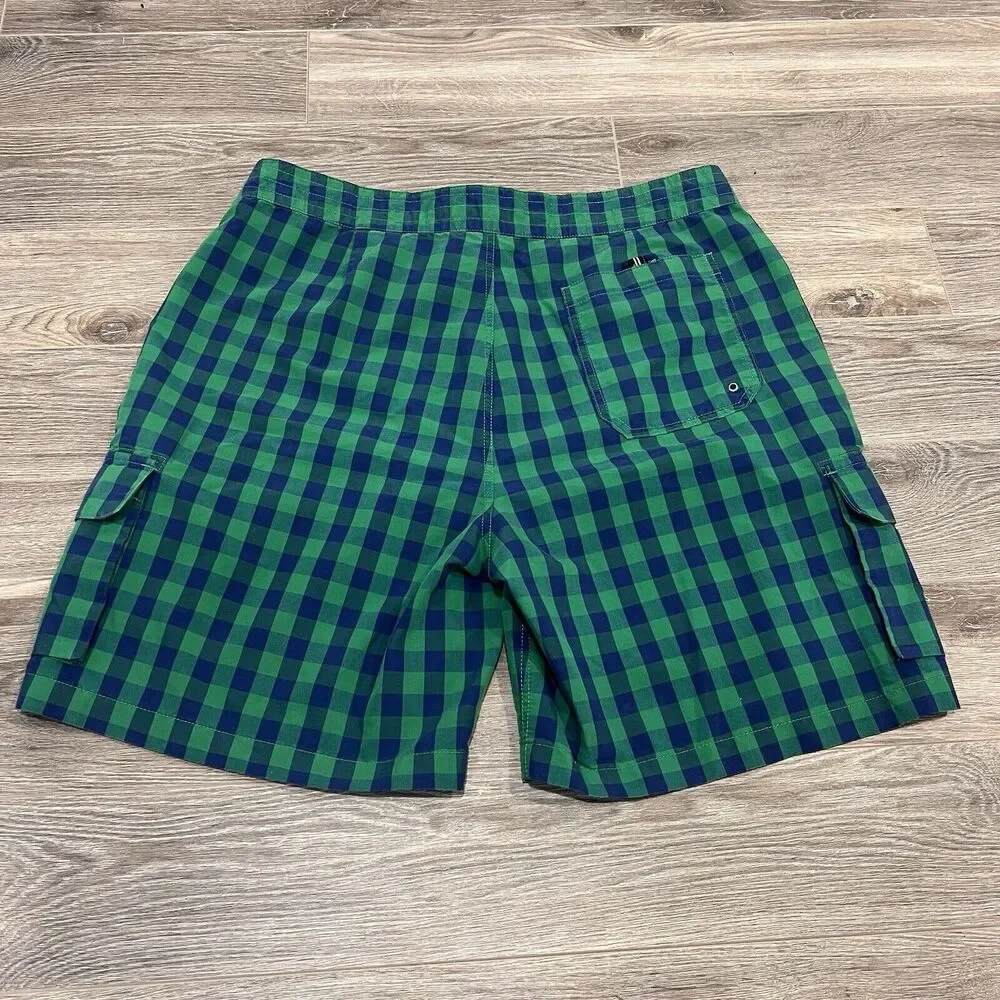 Nautica Swim Trunks Men's 36 Red Plaid Swimwear Cargo Drawstring Board Shorts